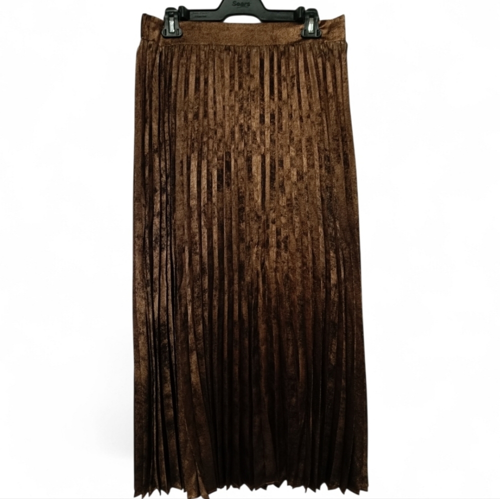 M🏵️Reitmans Chocolate Brown Pleated Midi Skirt - Picture 3 of 9